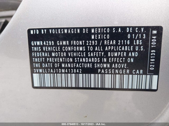 2013 VOLKSWAGEN JETTA 2.0L TDI VIN: 3VWLL7AJ1DM413842