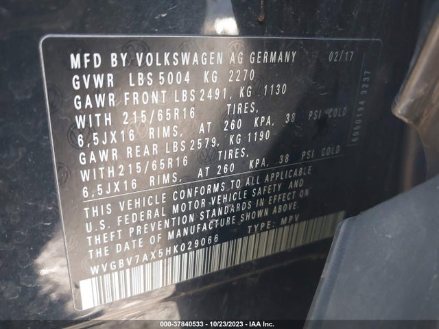 WVGBV7AX5HK029066 Volkswagen TIGUAN