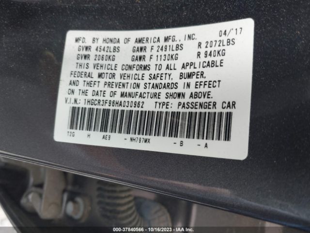 1HGCR3F96HA030962 Honda Accord Sedan Touring