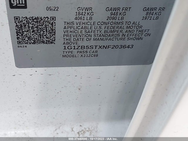 Chevrolet MALIBU LS 2022 1G1ZB5STXNF203643 Image 9