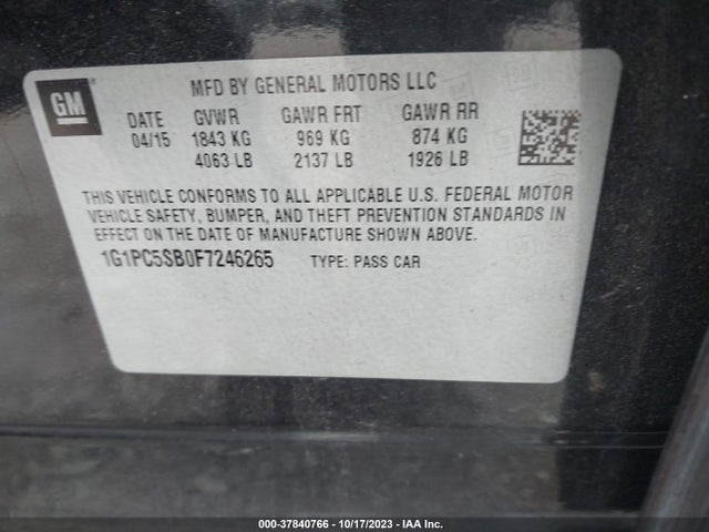 2015 CHEVROLET CRUZE LT VIN: 1G1PC5SB0F7246265