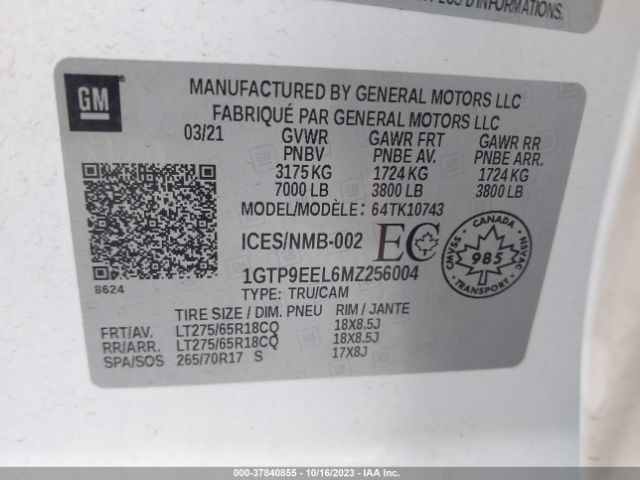 1GTP9EEL6MZ256004 GMC Sierra 1500 At4