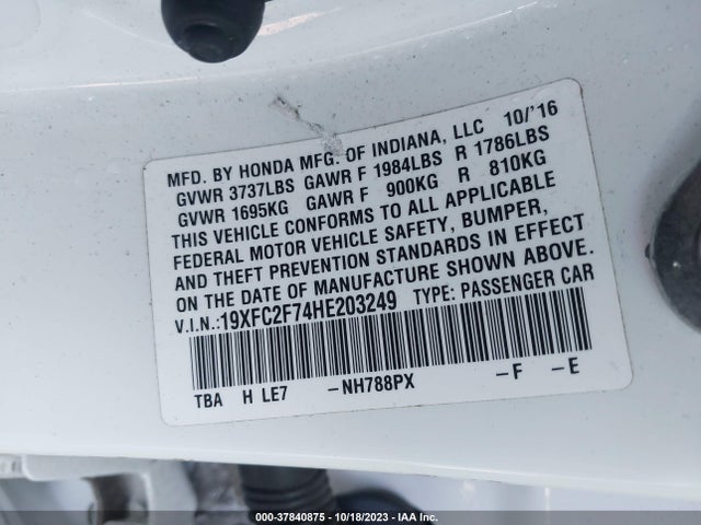 Honda CIVIC EX 2017 19XFC2F74HE203249 Image 9