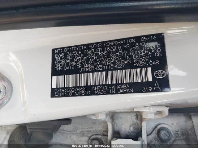 Toyota Prius C One/two/three/four 2016 JTDKDTB32G1129027 Image 9