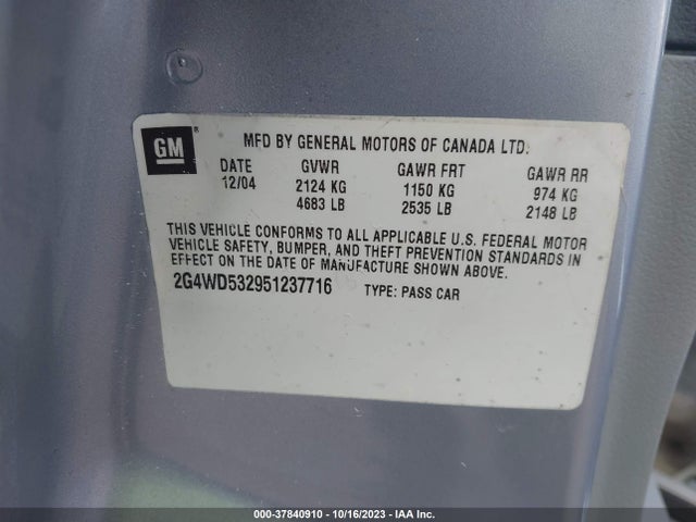 2005 BUICK LACROSSE CXL VIN: 2G4WD532951237716