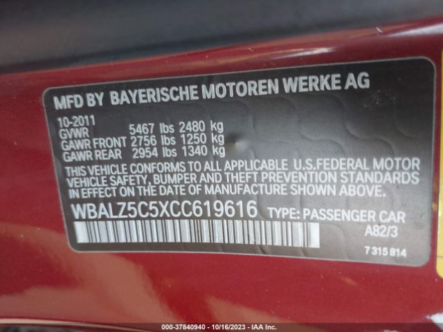 2012 BMW 6 SERIES WBALZ5C5XCC619616 Photo 8