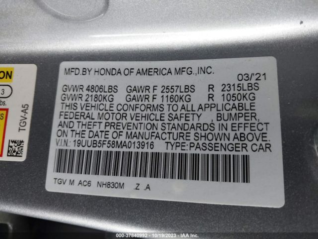 19UUB5F58MA013916 Acura Tlx A-spec Package