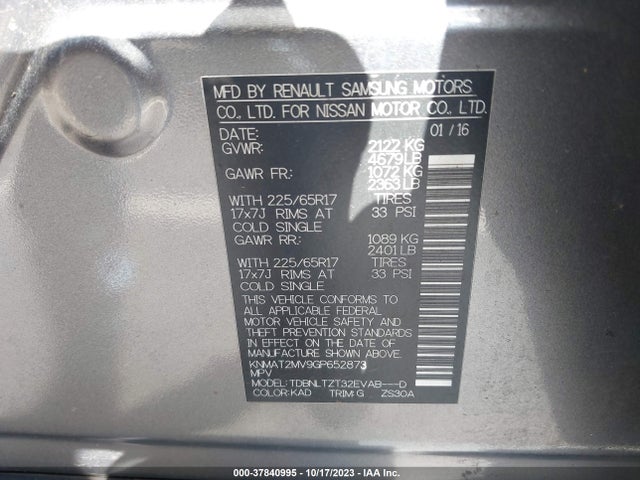 Nissan ROGUE SV 2016 KNMAT2MV9GP652873 Image 9