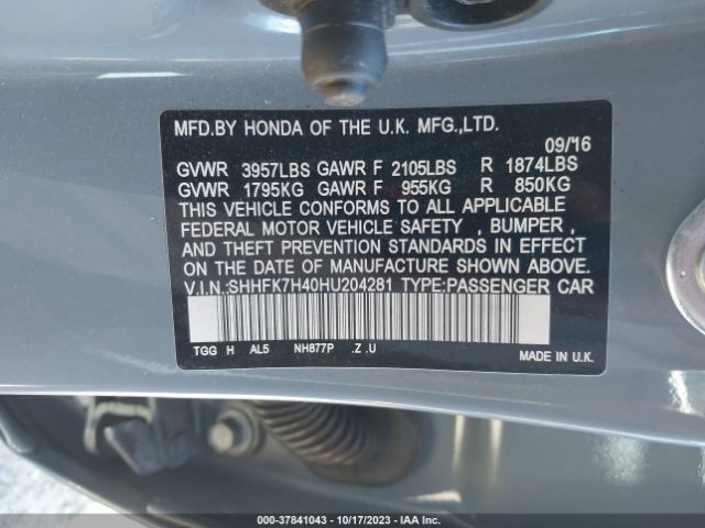 SHHFK7H40HU204281 Honda Civic Hatchback Sport