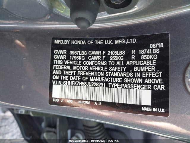 Honda Civic Hatchback Ex 2018 SHHFK7H58JU228231 Image 9