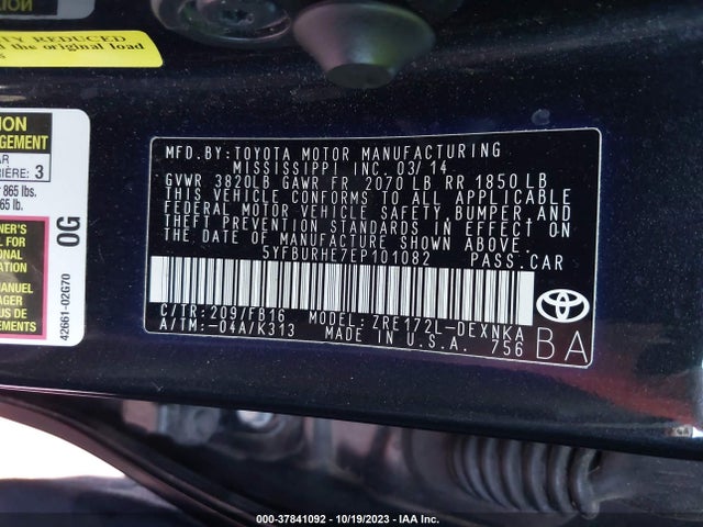 Toyota COROLLA LE 2014 5YFBURHE7EP101082 Image 9