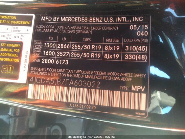 4JGDA5JB7FA603022 Mercedes-Benz M-class Ml 350