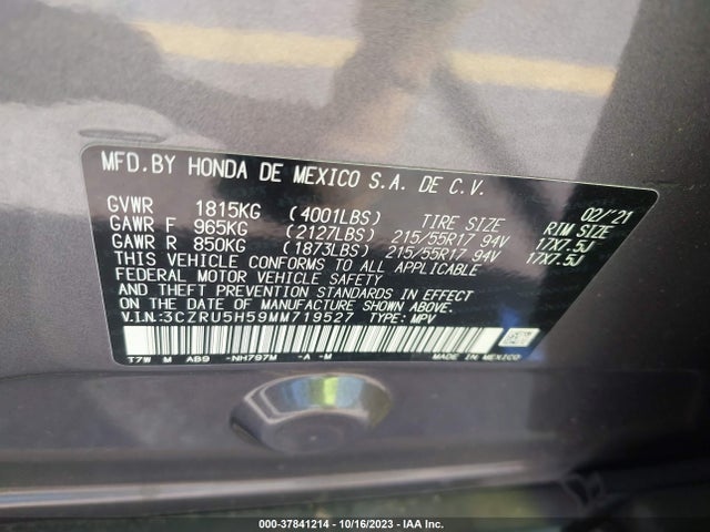 Продажа на аукционе авто 2021 Honda Hr-v 2wd Ex, vin: 3CZRU5H59MM719527, номер лота: 37841214