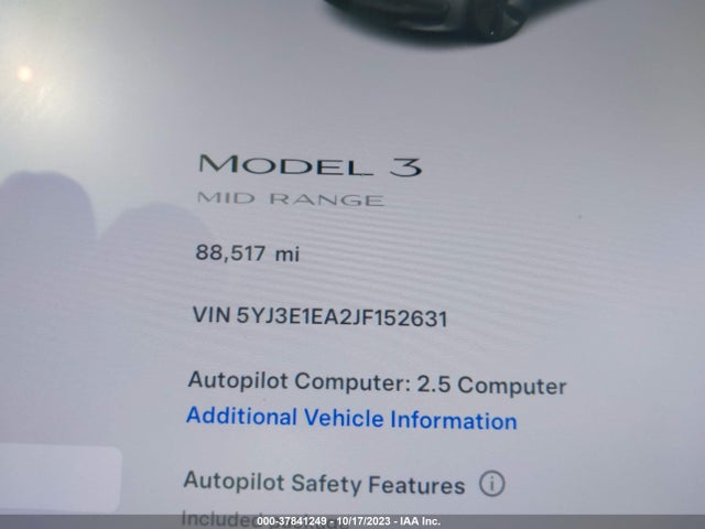 Tesla Model 3 Range Battery 2018 5YJ3E1EA2JF152631 Image 7