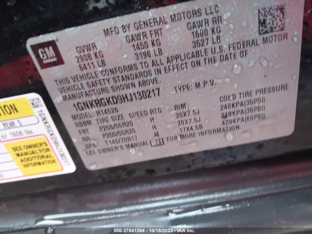 Chevrolet Traverse Lt 2017 1GNKRGKD9HJ130217 Image 9