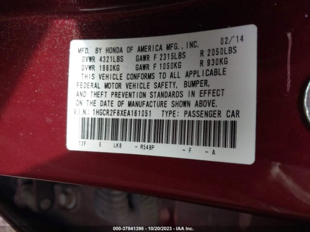 1HGCR2F8XEA161051 Honda Accord Sedan Ex-l