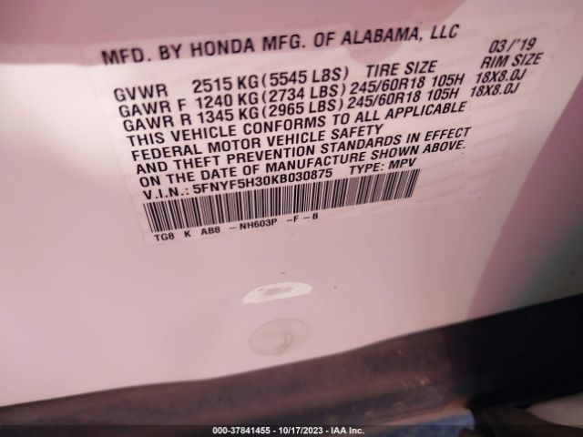 5FNYF5H30KB030875 Honda Pilot Ex