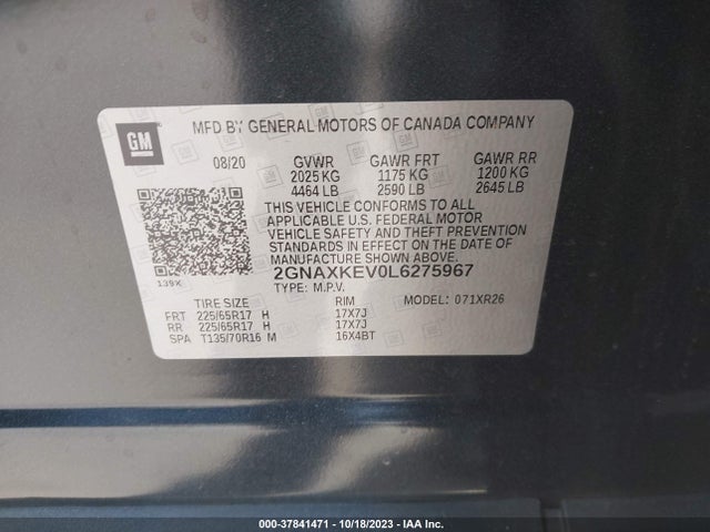 Chevrolet EQUINOX LT 2020 2GNAXKEV0L6275967 Image 9
