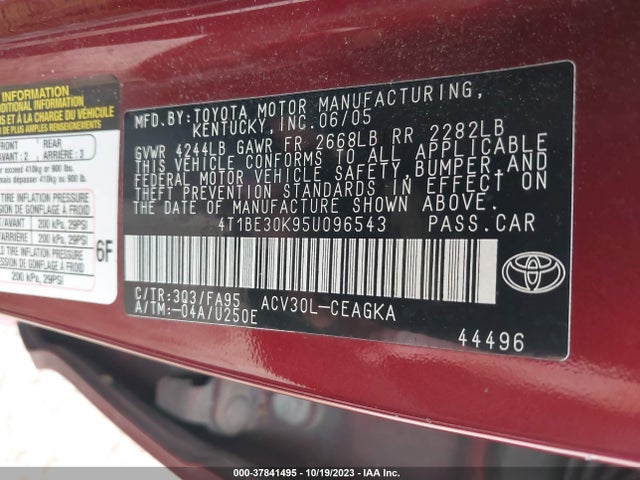 2005 TOYOTA CAMRY LE/SE/XLE VIN: 4T1BE30K95U096543