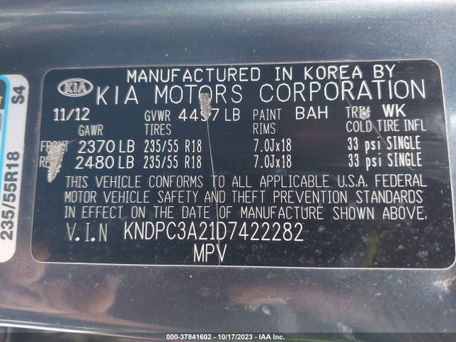 2013 KIA SPORTAGE EX VIN: KNDPC3A21D7422282
