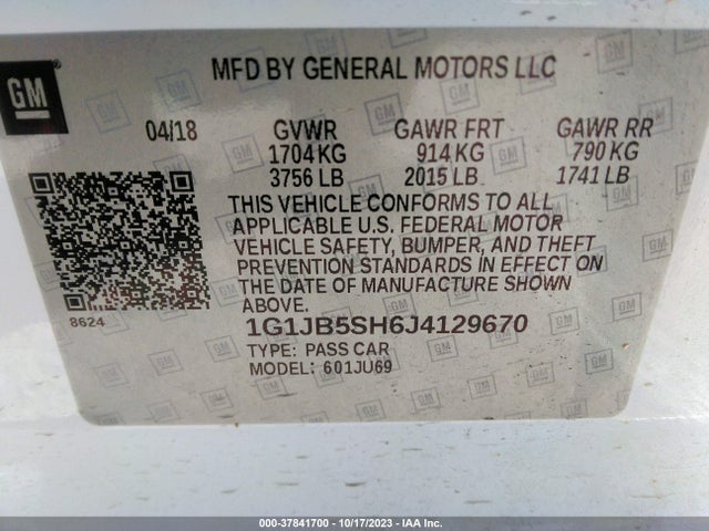 Chevrolet Sonic Ls Auto 2018 1G1JB5SH6J4129670 Image 9