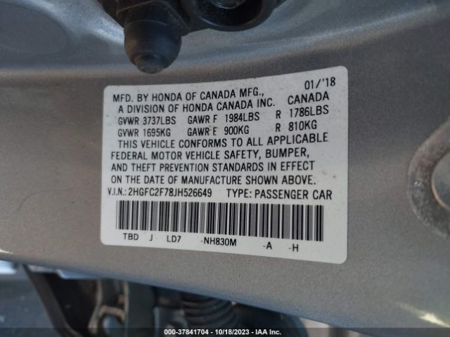 2HGFC2F78JH526649 Honda Civic Sedan Ex