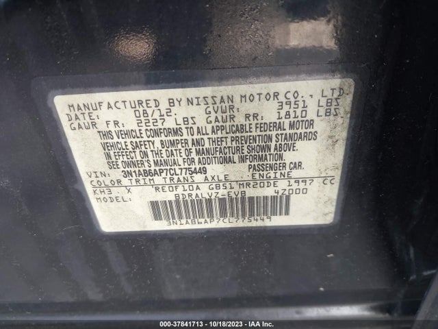 2012 NISSAN SENTRA 2.0 SL VIN: 3N1AB6AP7CL775449
