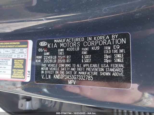 KIA SOUL + 2016 KNDJP3A53G7332785 Image 9