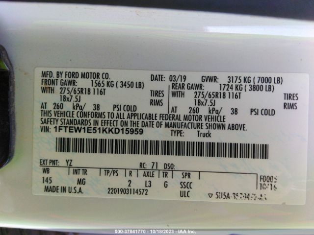 1FTEW1E51KKD15959 Ford F-150 Xl/xlt/lariat