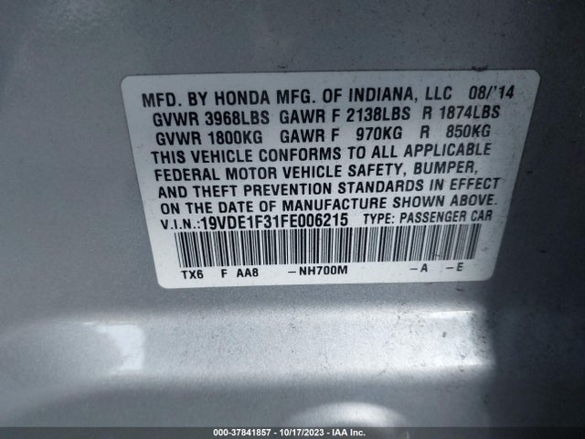 19VDE1F31FE006215 Acura Ilx 2.0l