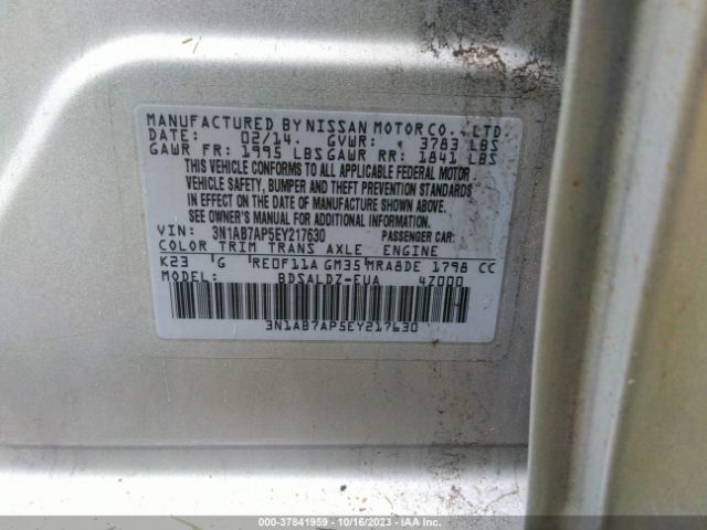 3N1AB7AP5EY217630 Nissan Sentra S/fe+ S/sv/fe+ Sv/sr/sl