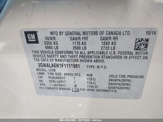 Chevrolet EQUINOX LS 2015 2GNALAEK1F1111981 Image 9