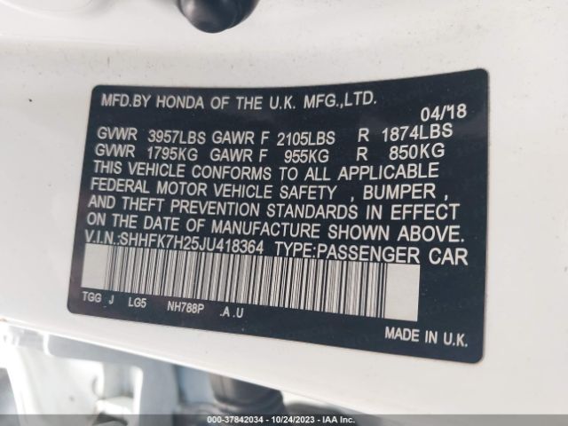 SHHFK7H25JU418364 Honda Civic Hatchback Lx