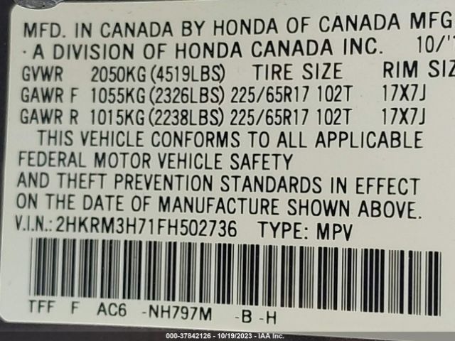 2HKRM3H71FH502736 Honda Cr-v Ex-l