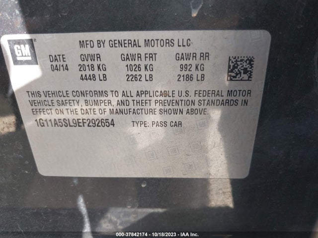 Chevrolet Malibu 1fl 2014 1G11A5SL9EF292654 Image 9