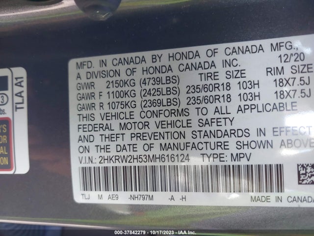 Honda Cr-v Awd Ex 2021 2HKRW2H53MH616124 Image 9