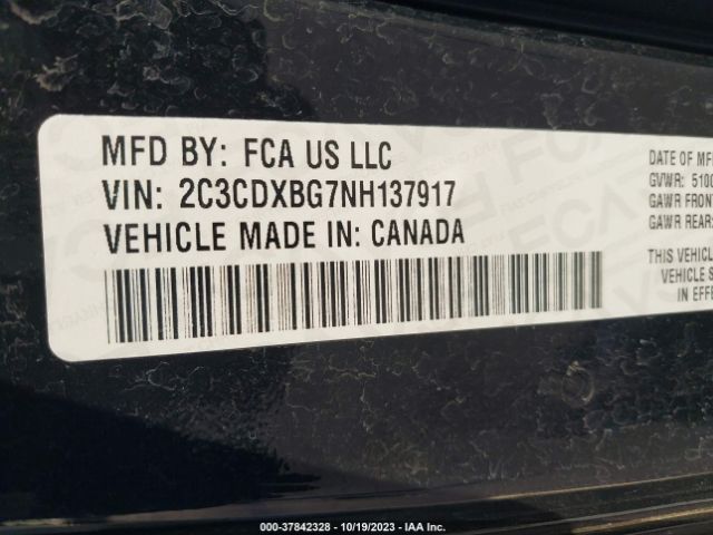 2C3CDXBG7NH137917 Dodge Charger Sxt Rwd