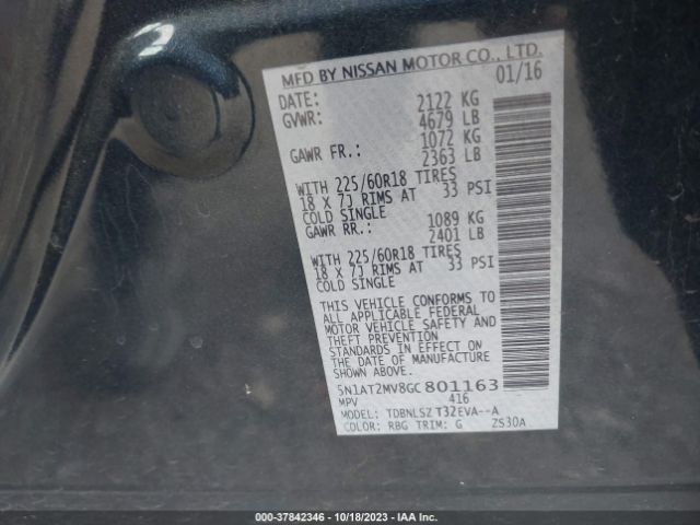 5N1AT2MV8GC801163 Nissan Rogue Sl