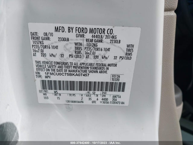 2011 FORD ESCAPE XLS VIN: 1FMCU0C75BKA07457