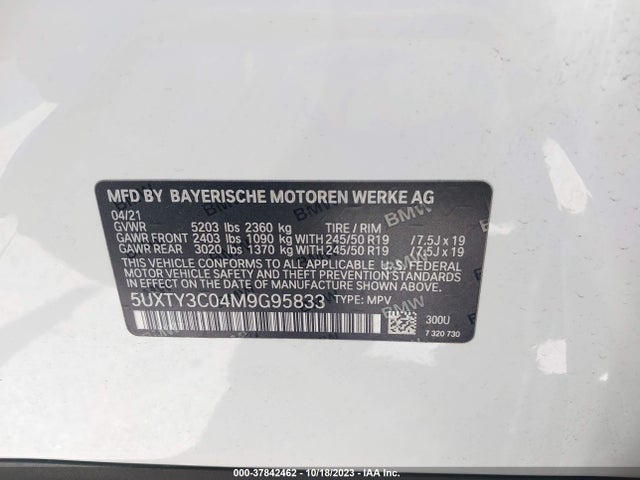 BMW X3  Sdrive30i 2021 5UXTY3C04M9G95833 Image 9