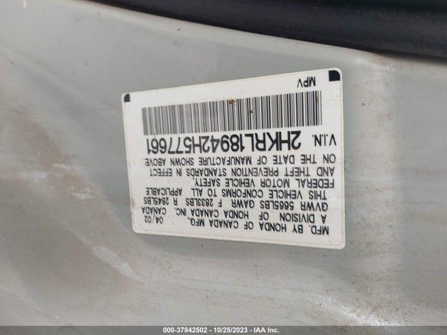 2002 HONDA ODYSSEY EX-L W/LEATHER VIN: 2HKRL18942H577661