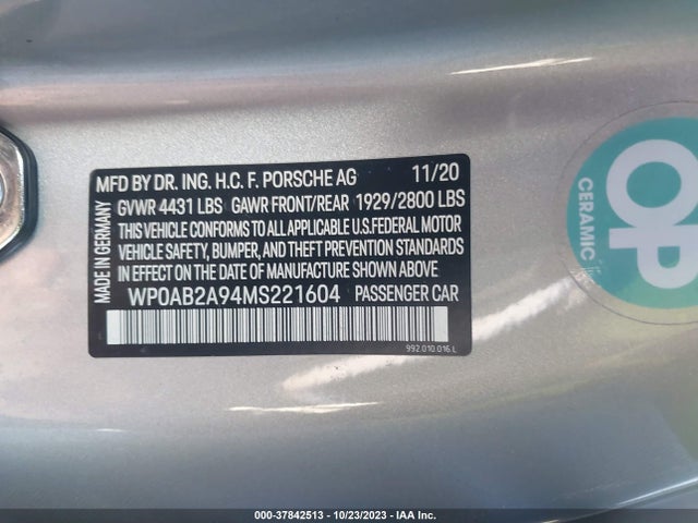 2021 PORSCHE 911 WP0AB2A94MS221604 Photo 8