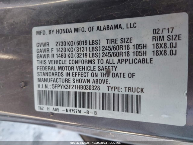 Honda Ridgeline Rt 2017 5FPYK3F21HB030328 Image 9