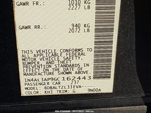 1N4AL3AP9GC162443 Nissan Altima 2.5 Sl