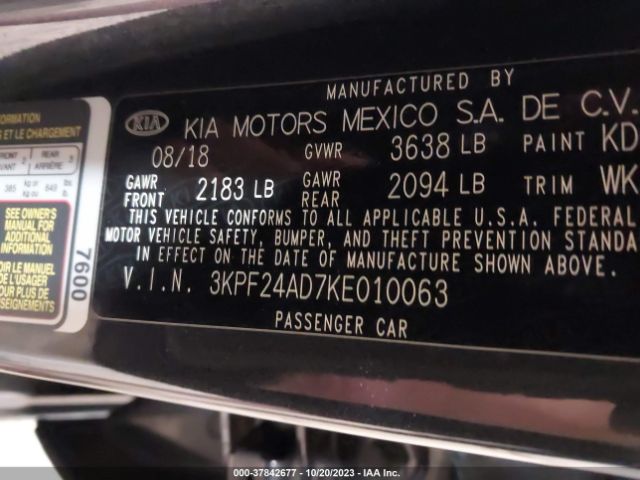 3KPF24AD7KE010063 KIA FORTE FE