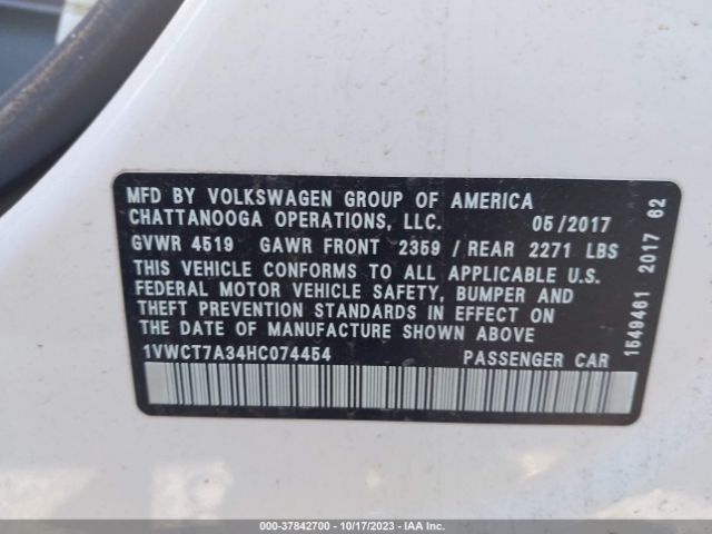 1VWCT7A34HC074454 Volkswagen Passat 1.8t Sel Premium