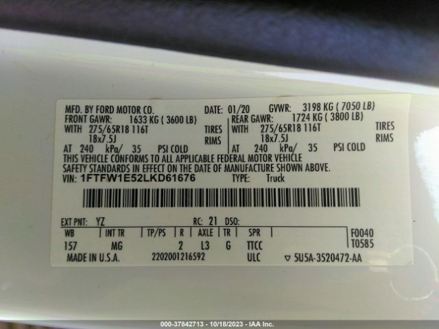 1FTFW1E52LKD61676 Ford F-150 Xl/xlt/lariat