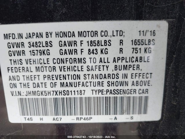 Honda FIT EX 2017 JHMGK5H7XHS011187 Image 9