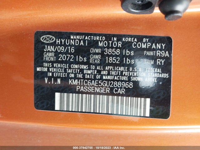 Aukcja sprzedaży 2016 Hyundai Veloster Turbo, vin: KMHTC6AE5GU288968, numer aukcji: 37842755