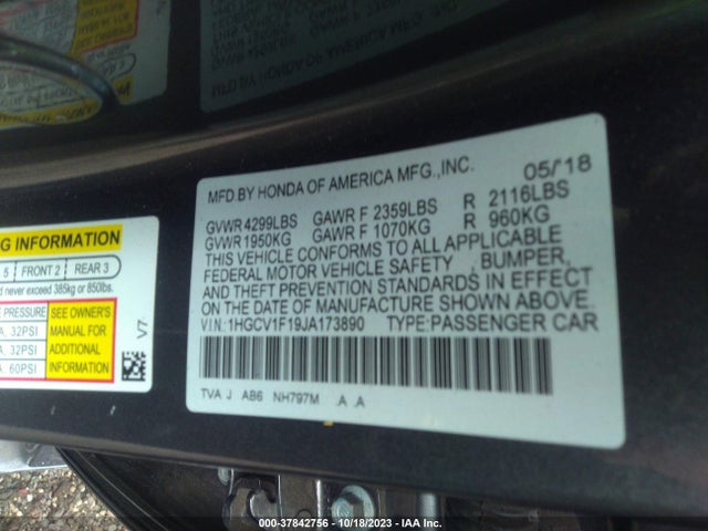 Honda ACCORD LX 2018 1HGCV1F19JA173890 Image 9